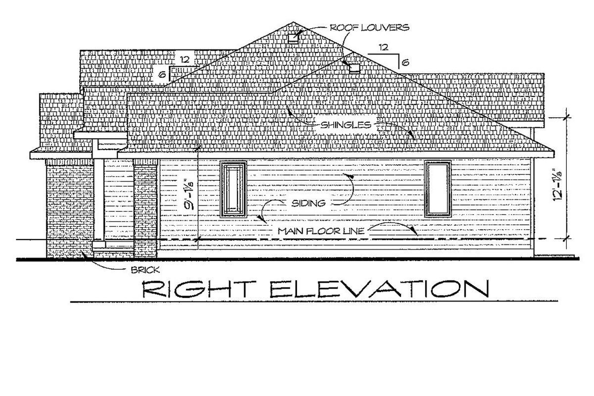 AB7774-A Traditional House Right Elevation, 2 or 3 Bedrooms, 2 Bathrooms | Terrell House Plan