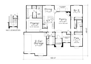 AB7775-A Traditional House First Floor Plan and Basement Stair Location, 2 or 3 Bedrooms, 2 Bathrooms | Cartwright House Plan