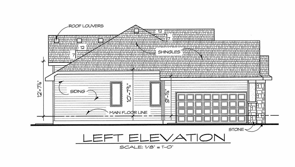 AB7775-A Traditional House Left Elevation, 2 or 3 Bedrooms, 2 Bathrooms | Cartwright House Plan