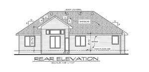 AB7775-A Traditional House Rear Elevation, 2 or 3 Bedrooms, 2 Bathrooms | Cartwright House Plan