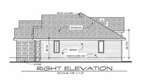 AB7775-A Traditional House Right Elevation, 2 or 3 Bedrooms, 2 Bathrooms | Cartwright House Plan