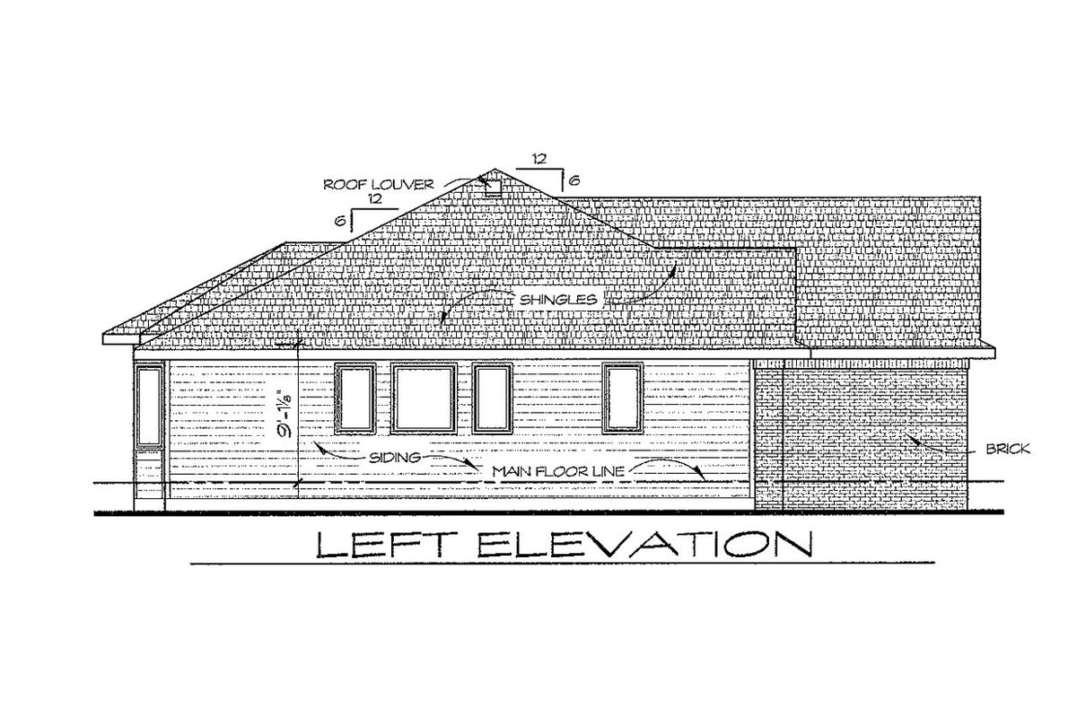 AB7776-A Traditional House Left Elevation, 2 or 3 Bedrooms, 2 Bathrooms | Walton House Plan