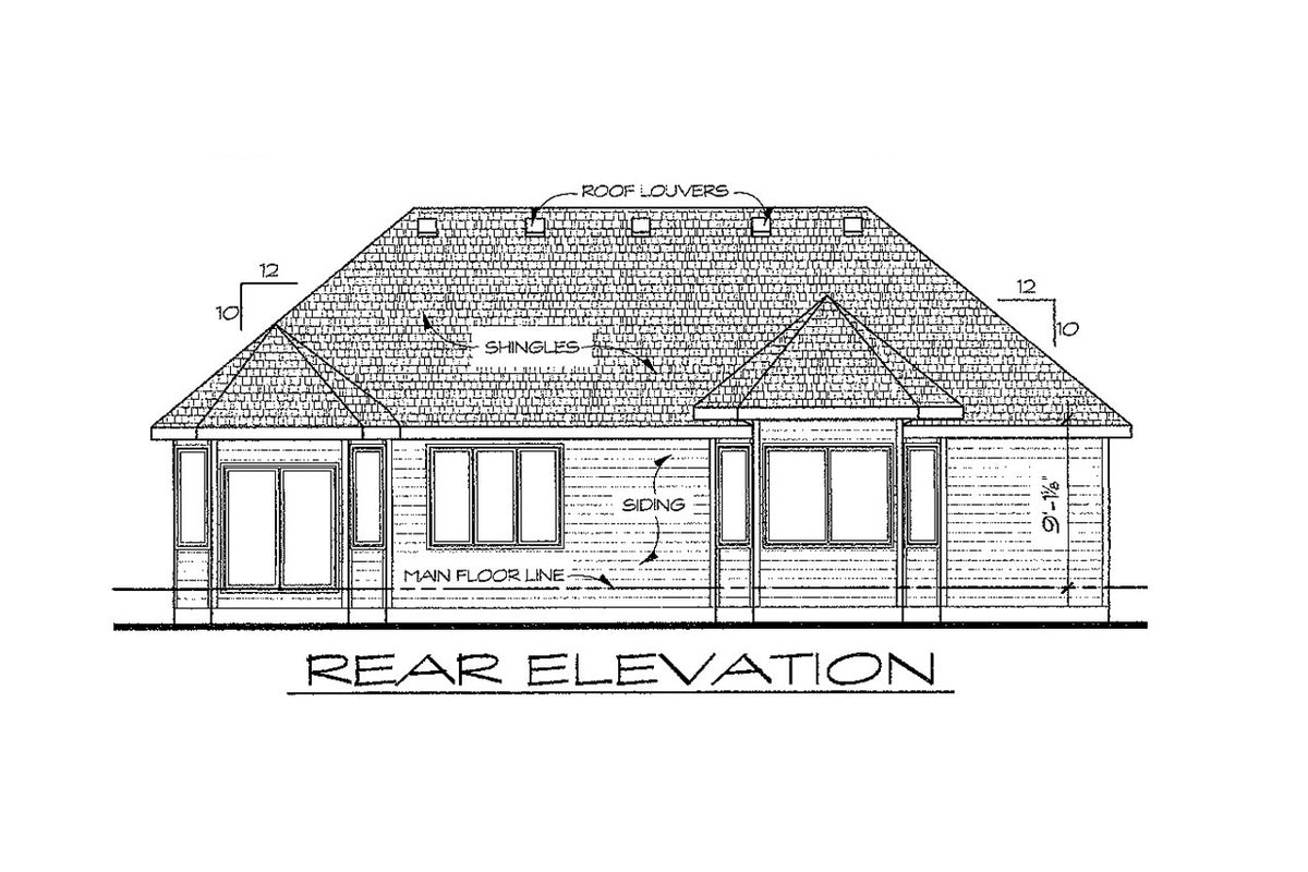 AB7776-A Traditional House Rear Elevation, 2 or 3 Bedrooms, 2 Bathrooms | Walton House Plan
