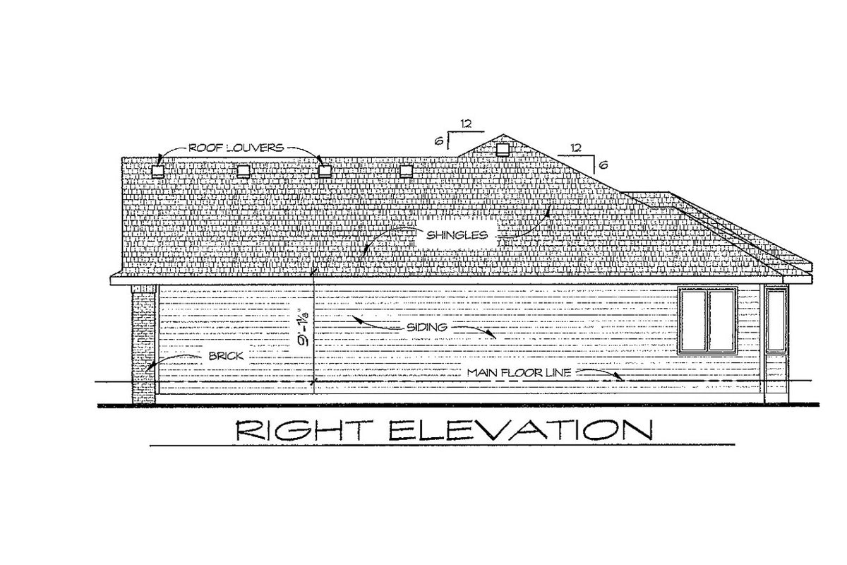 AB7776-A Traditional House Right Elevation, 2 or 3 Bedrooms, 2 Bathrooms | Walton House Plan