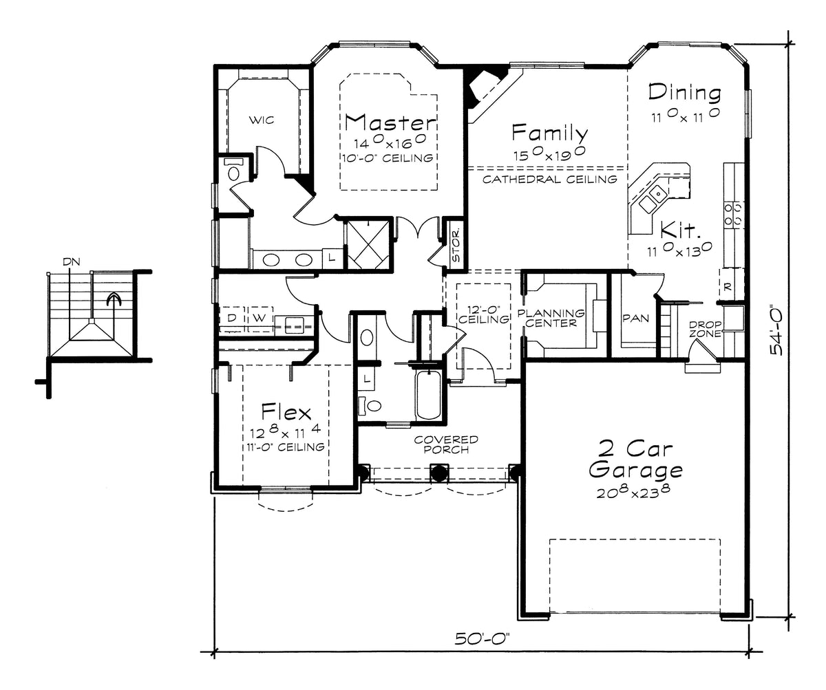 AB7776-A Traditional House First Floor Plan, 2 or 3 Bedrooms, 2 Bathrooms | Walton House Plan