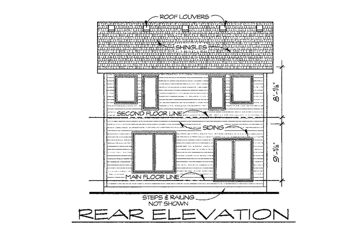 AB8339-A Traditional House, 3 Bedrooms, 2.5 Bathrooms | Criswell House Plan Rear Elevation