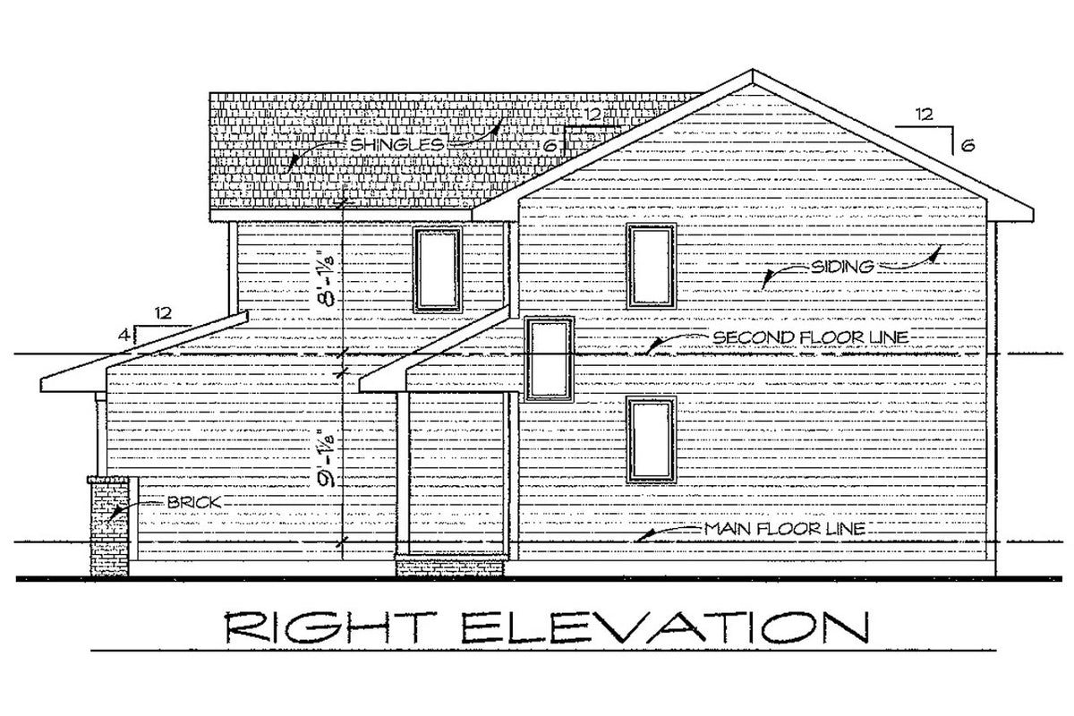 AB8339-A Traditional House, 3 Bedrooms, 2.5 Bathrooms | Criswell House Plan Right Elevation