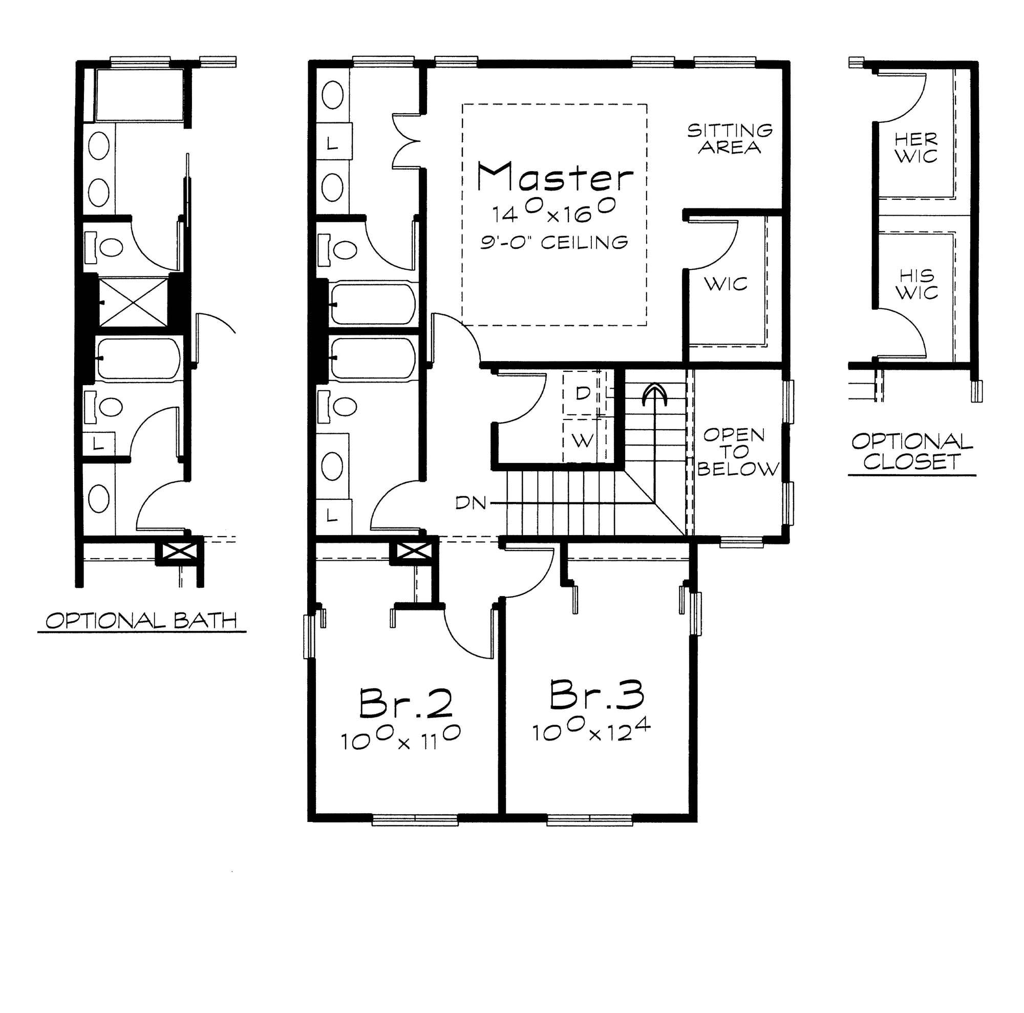 AB8339-A Traditional House Second Floor Plan, 3 Bedrooms, 2.5 Bathrooms | Criswell House Plan 