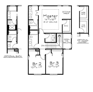 AB8339-A Traditional House Second Floor Plan, 3 Bedrooms, 2.5 Bathrooms | Criswell House Plan 