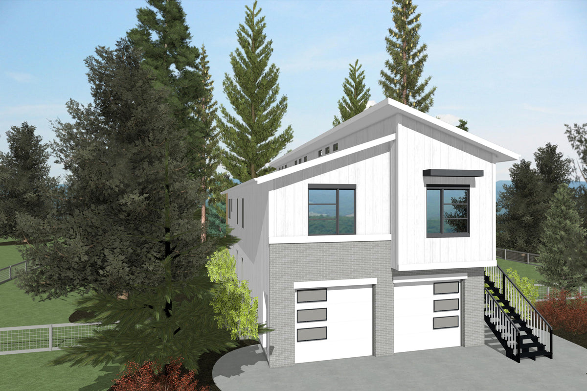 AB8065-A Contemporary House, 4 Bedrooms, 3 Bathrooms | Xander House Plan Exterior-2