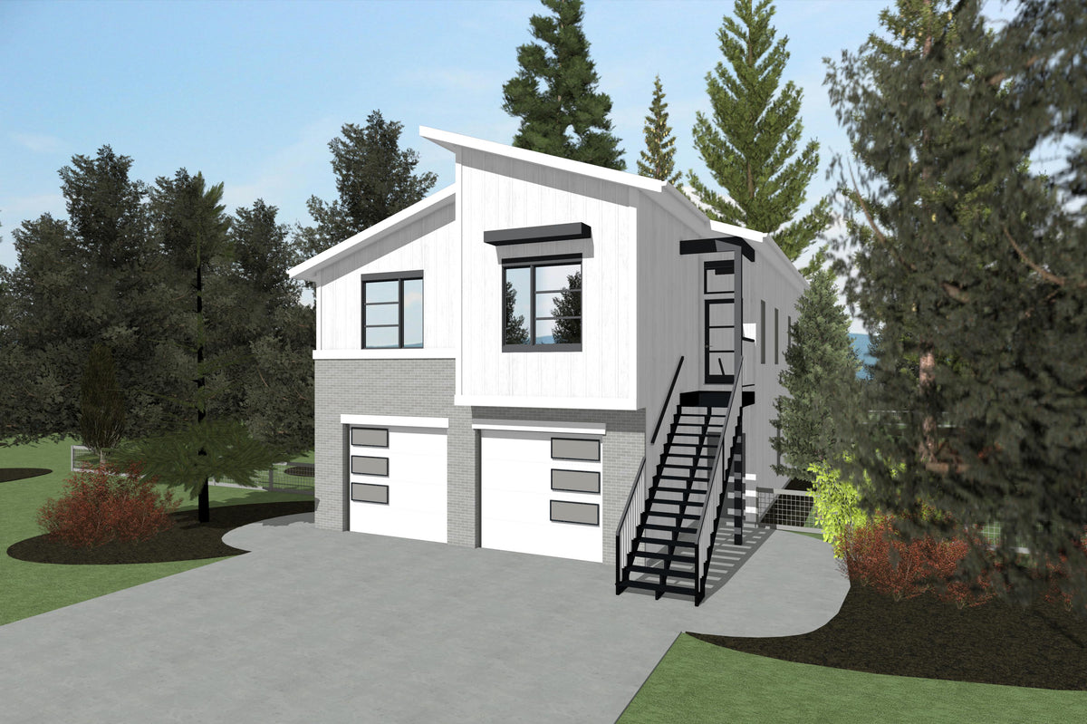 AB8065-A Contemporary House, 4 Bedrooms, 3 Bathrooms | Xander House Plan Exterior-3