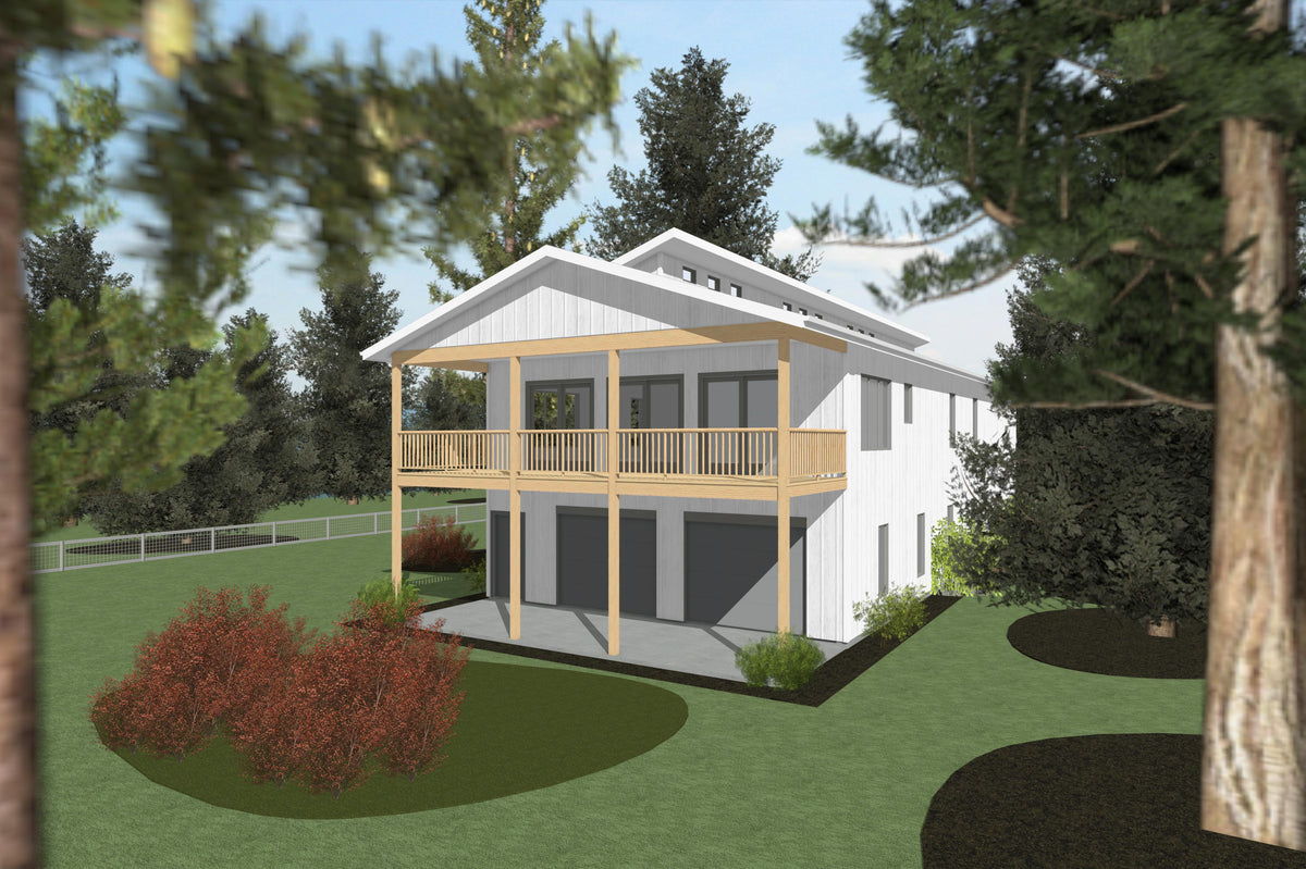 AB8065-A Contemporary House, 4 Bedrooms, 3 Bathrooms | Xander House Plan Exterior-4
