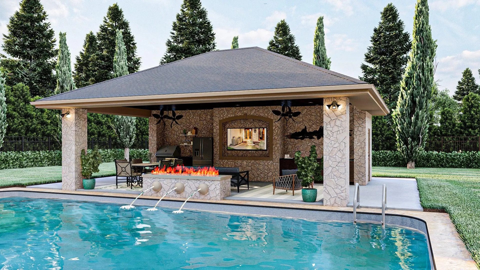 Marisol Pool House Plan | Pool Style House Plan | One Story House Plan