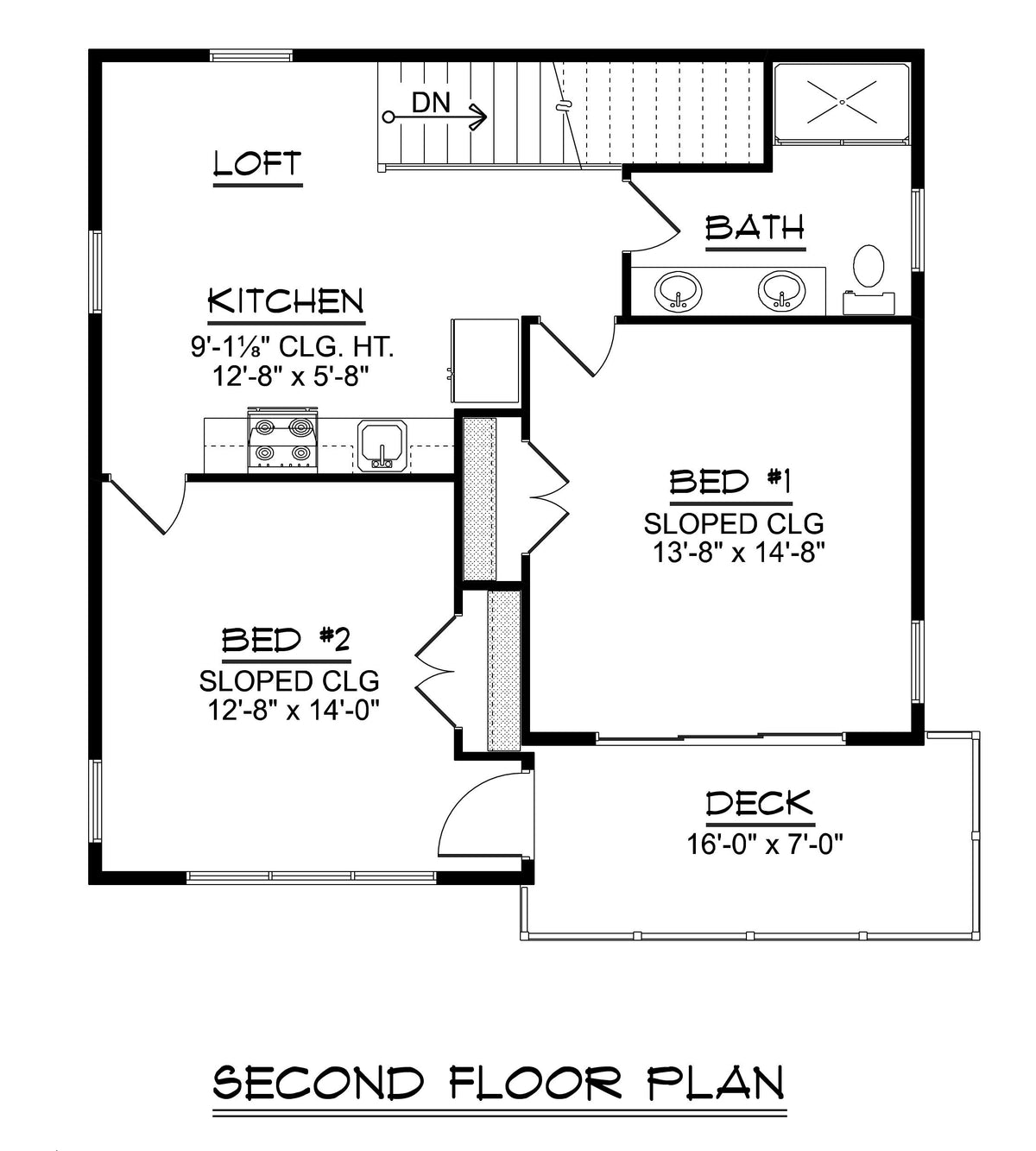 Q7435-A 25316 House Second Floor Plan 2 Beds 1 Bath