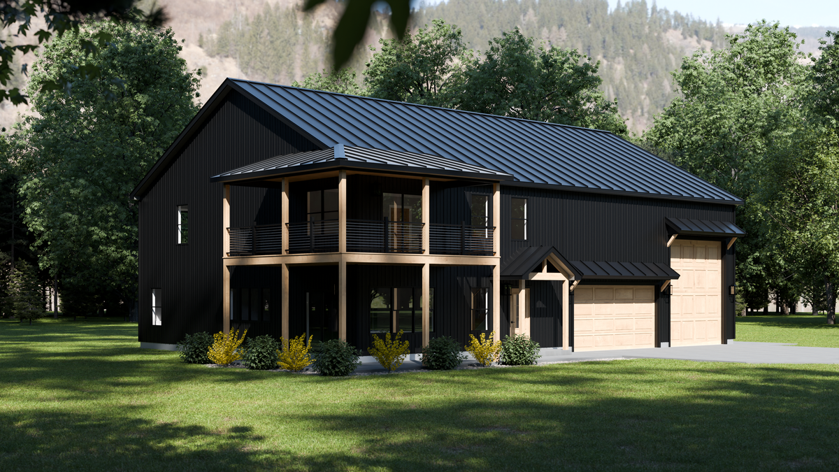 AJ7694-A Barndominium House, 3 Bedrooms, 2.5 Bathrooms | Plan 1036 Exterior-2