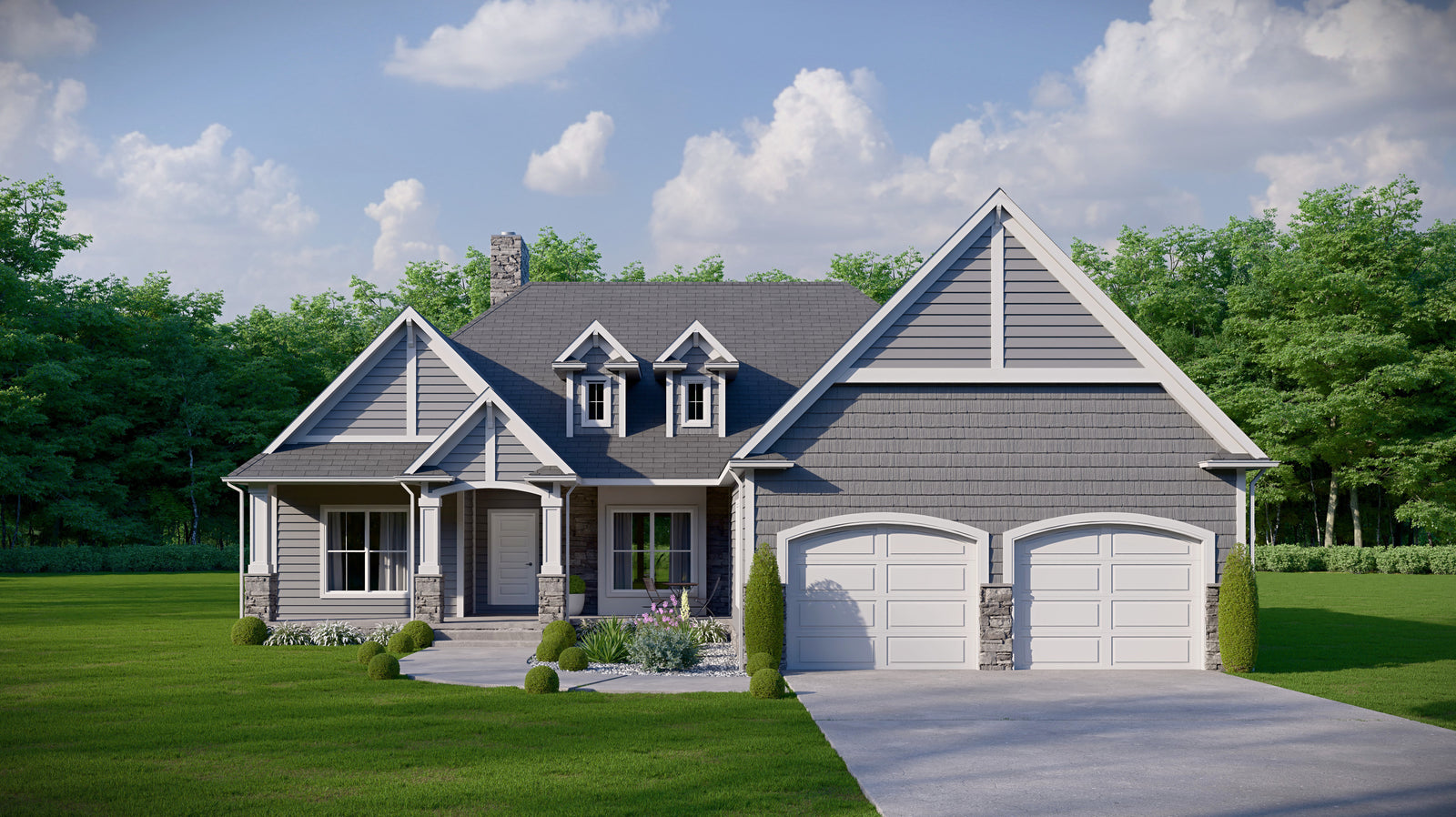 AJ7716-A Craftsman Ranch House, 3 Bedrooms, 2.5 Bathrooms | Plan 1061 Exterior