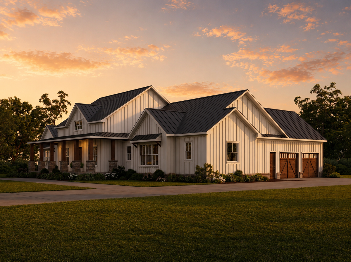 AN8255-A Modern Farmhouse, 3 Bedrooms, 3.5 Bathrooms | Downey-2 House Plan Exterior-3