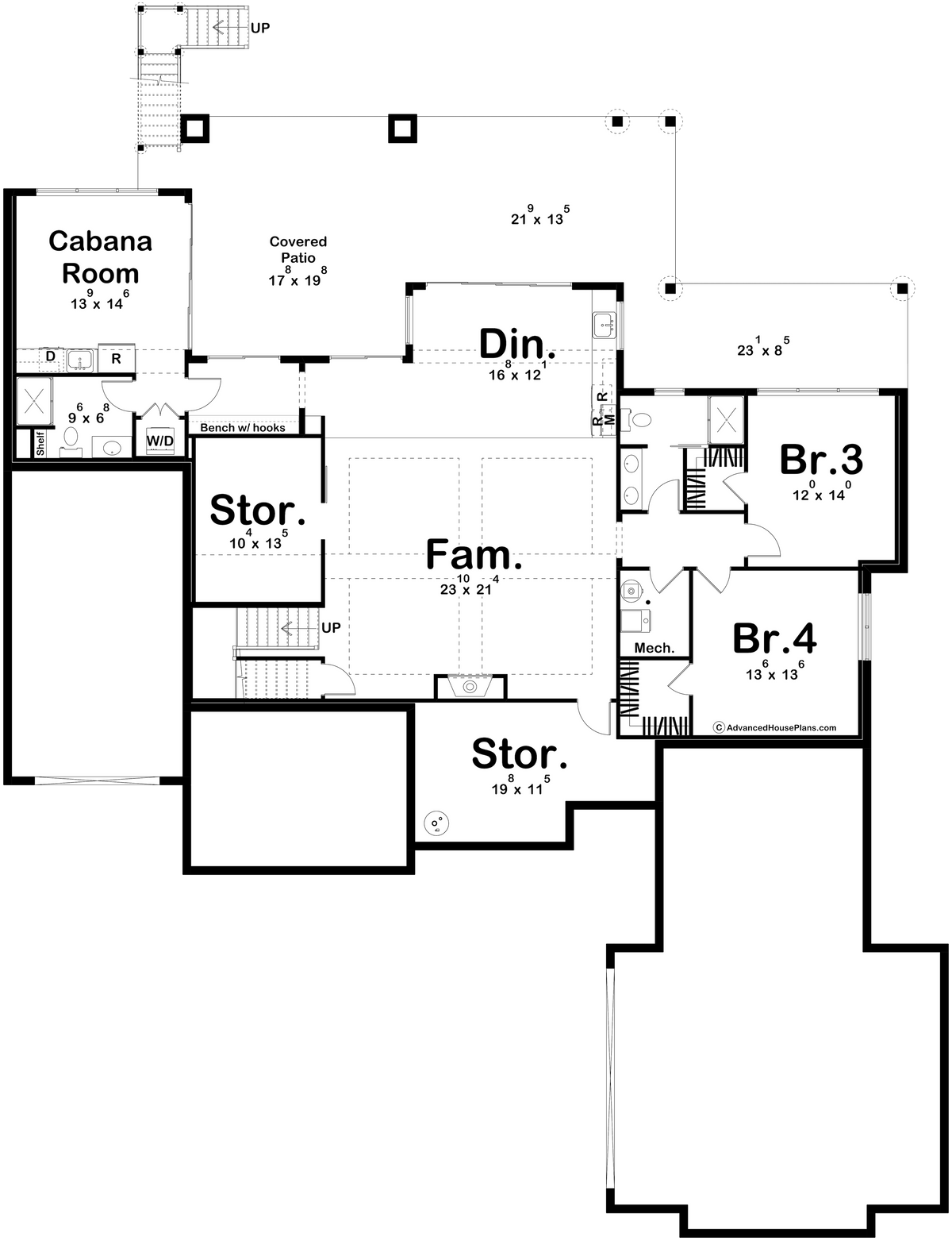 G7886-A Craftsman House Basement Floor Plan, 2 to 4 Bedrooms, 2 to 4 Bathrooms | Loren Hills 30138 