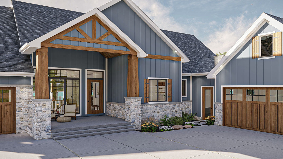 G7886-A Craftsman House Porch, 2 to 4 Bedrooms, 2 to 4 Bathrooms | Loren Hills 30138 