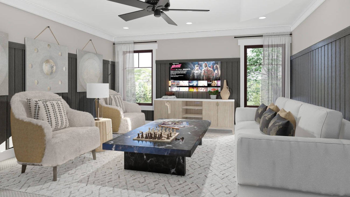 Longhorn Ranch Barndominium House Plan - Living Room