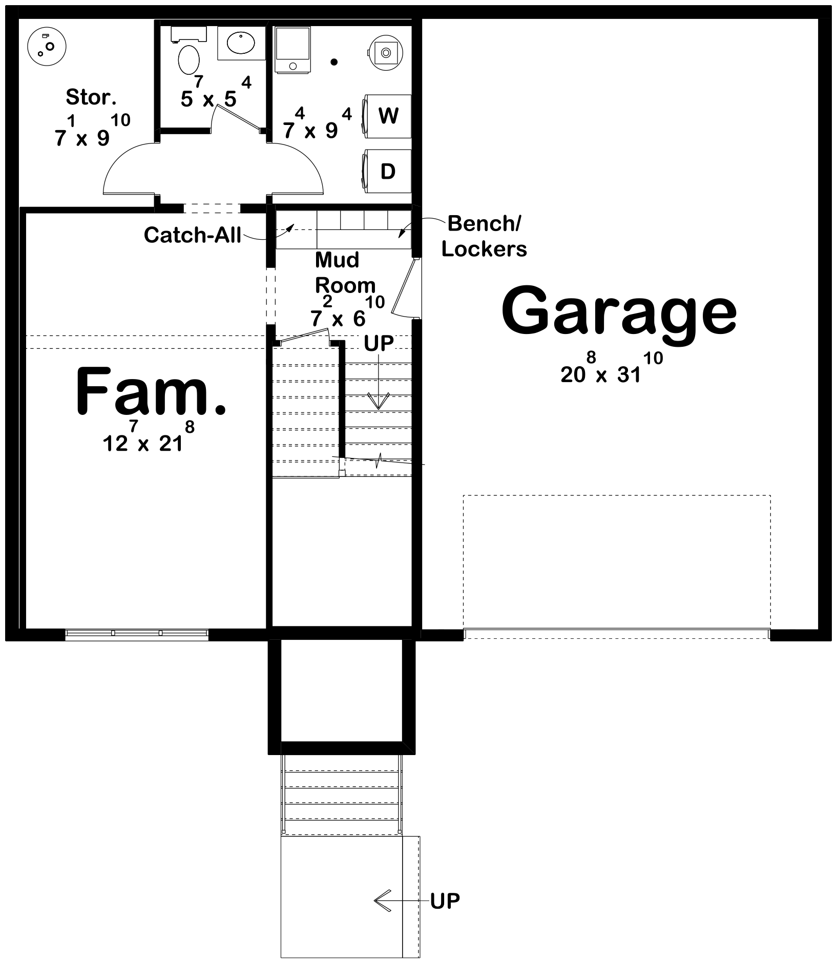 G7895-A Traditional House Basement Floor Plan, 3 Bedrooms, 2.5 Bathrooms | Hartzville 30172 