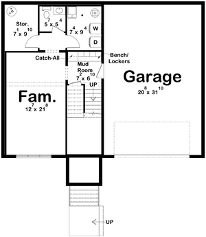 G7895-A Traditional House Basement Floor Plan, 3 Bedrooms, 2.5 Bathrooms | Hartzville 30172 