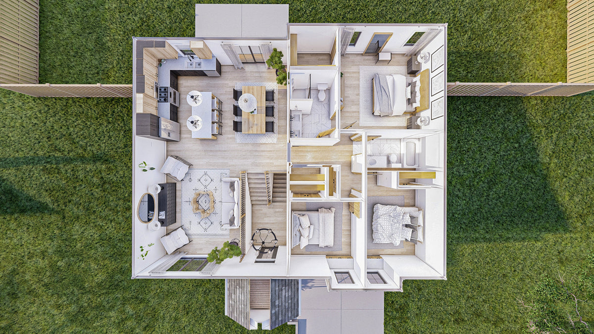 G7895-A Traditional House 3D First Floor, 3 Bedrooms, 2.5 Bathrooms | Hartzville 30172 
