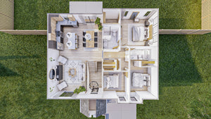 G7895-A Traditional House 3D First Floor, 3 Bedrooms, 2.5 Bathrooms | Hartzville 30172 