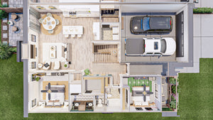 G7892-A Modern Farmhouse Duplex House 3D First Floor, 2 Bedrooms, 2 Bathrooms Per Unit | Urbandale 30203