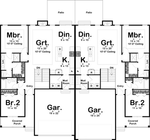 G7892-A Modern Farmhouse Duplex House First Floor Plan, 2 Bedrooms, 2 Bathrooms Per Unit | Urbandale 30203