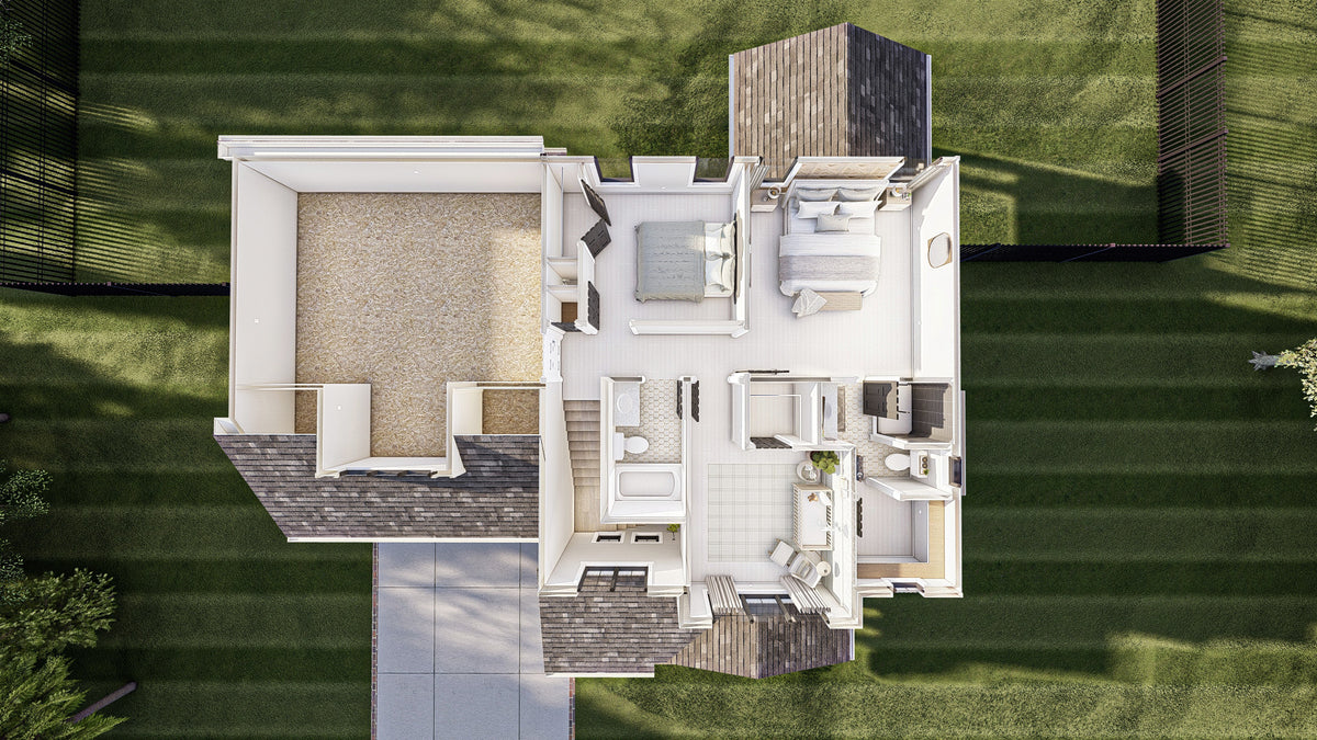 G8001-A Traditional House 3D Second Floor, 3 Bedrooms, 2.5 Bathrooms | Worthington 30211 