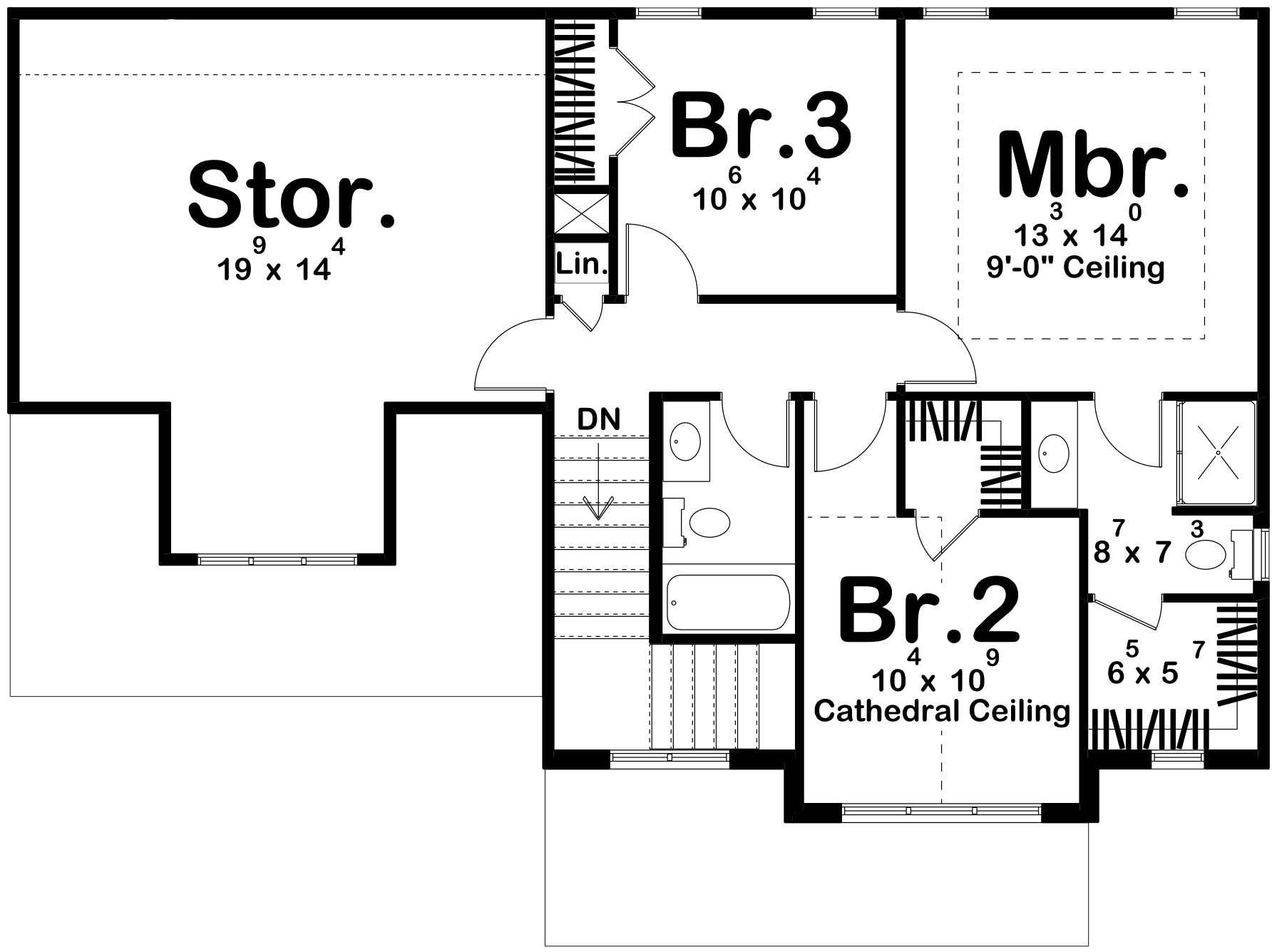 G8001-A Traditional House Second Floor Plan, 3 Bedrooms, 2.5 Bathrooms | Worthington 30211 