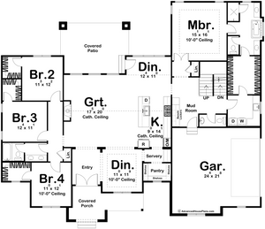G7882-A Modern Farmhouse First Floor Plan, 4 Bedrooms, 2.5 Bathrooms | Williamsport 30225 