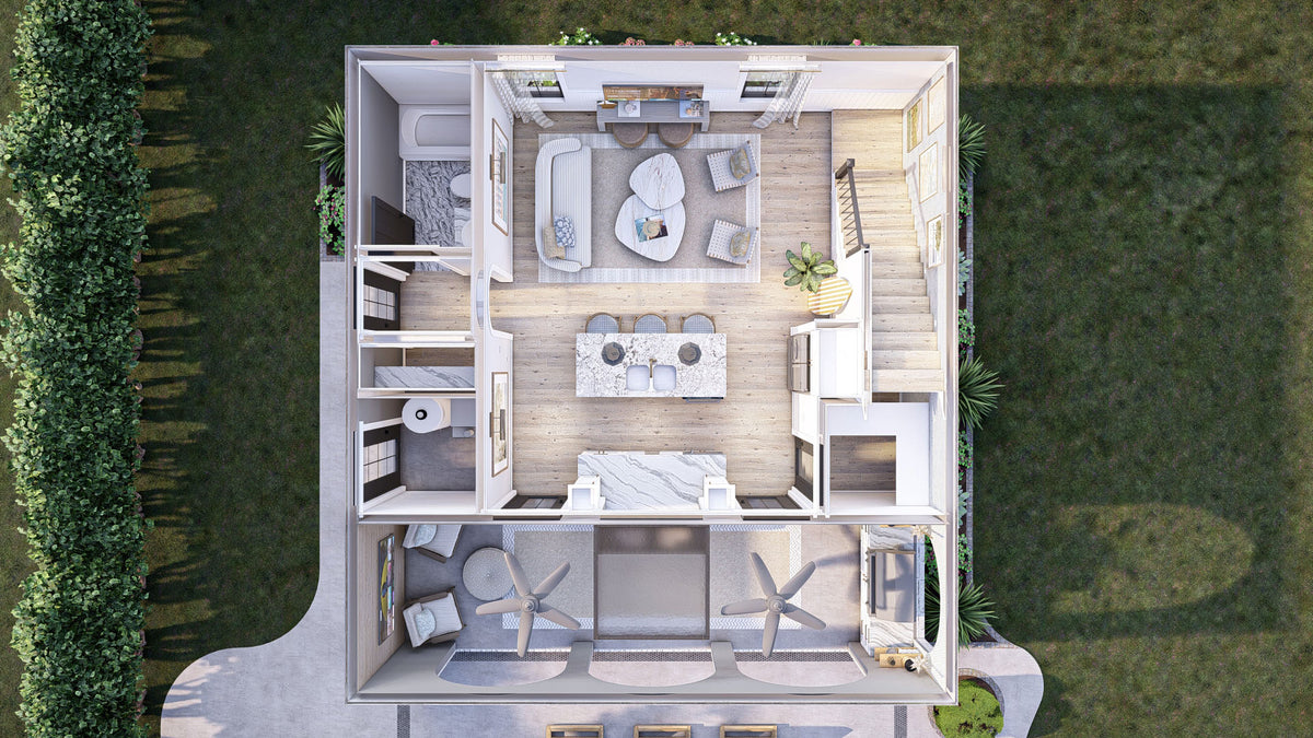 G7893-A Modern Cottage Pool House 3D First Floor, 2 Bathrooms | Calypso Bay 30234 