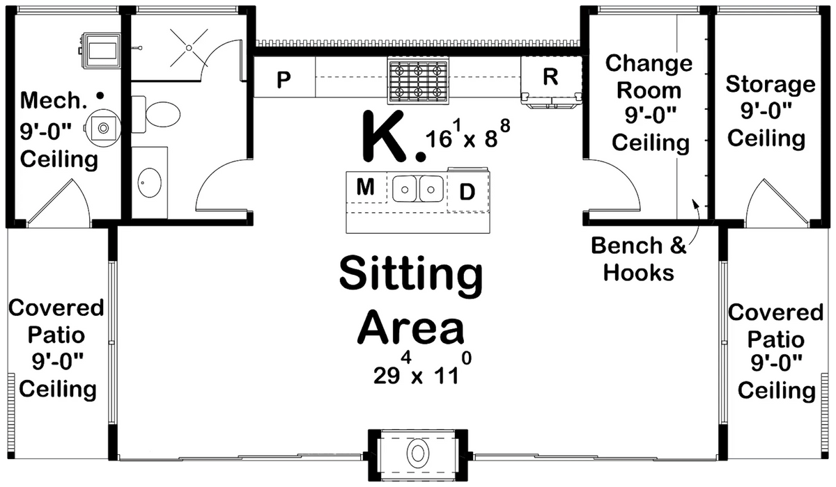 Canyon View Pool House Plan - Archival Designs House Plans, floor plan