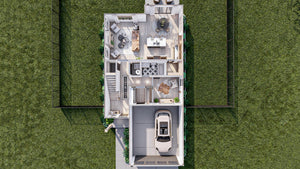 G7908-A Modern Craftsman House 3D First Floor, 3 Bedrooms, 3 Bathrooms | Hayfield 30245