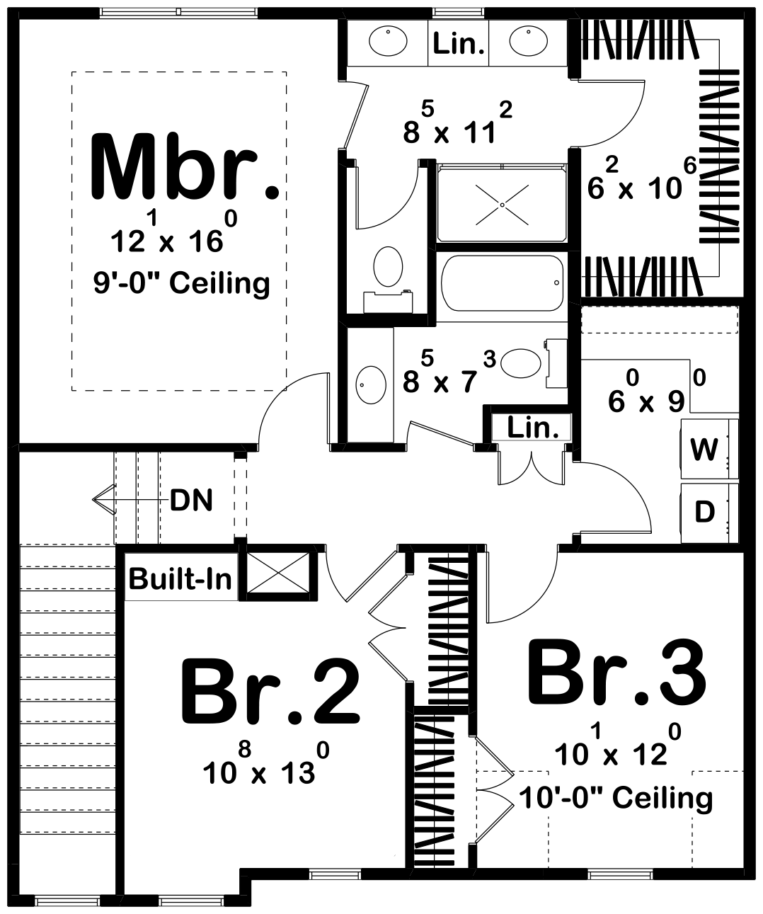G7908-A Modern Craftsman House Second Floor Plan, 3 Bedrooms, 3 Bathrooms | Hayfield 30245