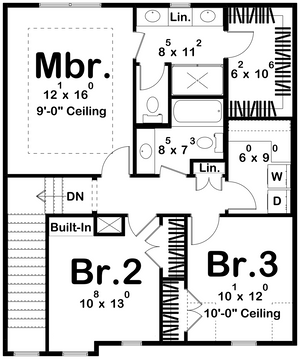 G7908-A Modern Craftsman House Second Floor Plan, 3 Bedrooms, 3 Bathrooms | Hayfield 30245