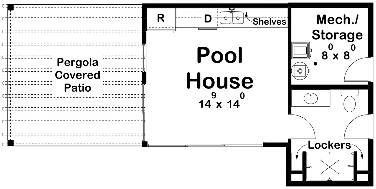 G7907-A Modern Pool House with Bathroom First Floor Plan| Albany Flats 30256