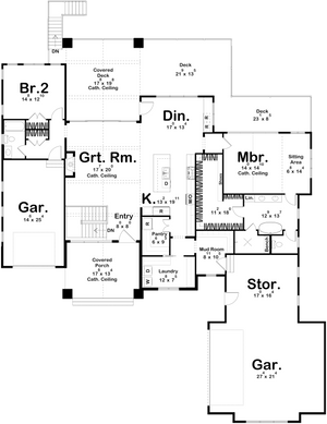 G7886-A Craftsman House First Floor Plan, 2 to 4 Bedrooms, 2 to 4 Bathrooms | Loren Hills 30138 