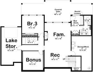 G7887-A Beach-Lake House Basement Floor Plan, 2 Bedrooms, 2.5 Bathrooms | Emerald Shores 30344 