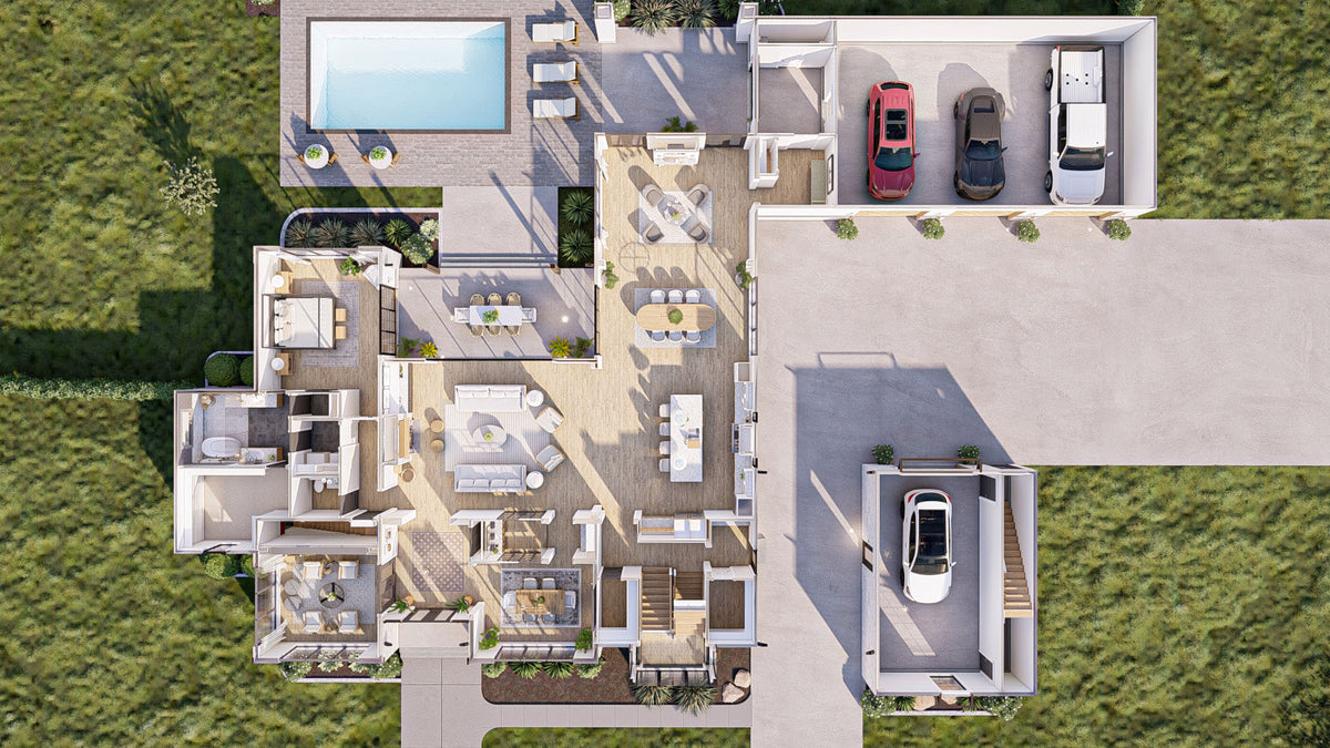 G7878-A Modern Cottage 3D First Floor , 5 Bedrooms, 4 Bathrooms, 2 Half Bathrooms | Fort Worth 30346