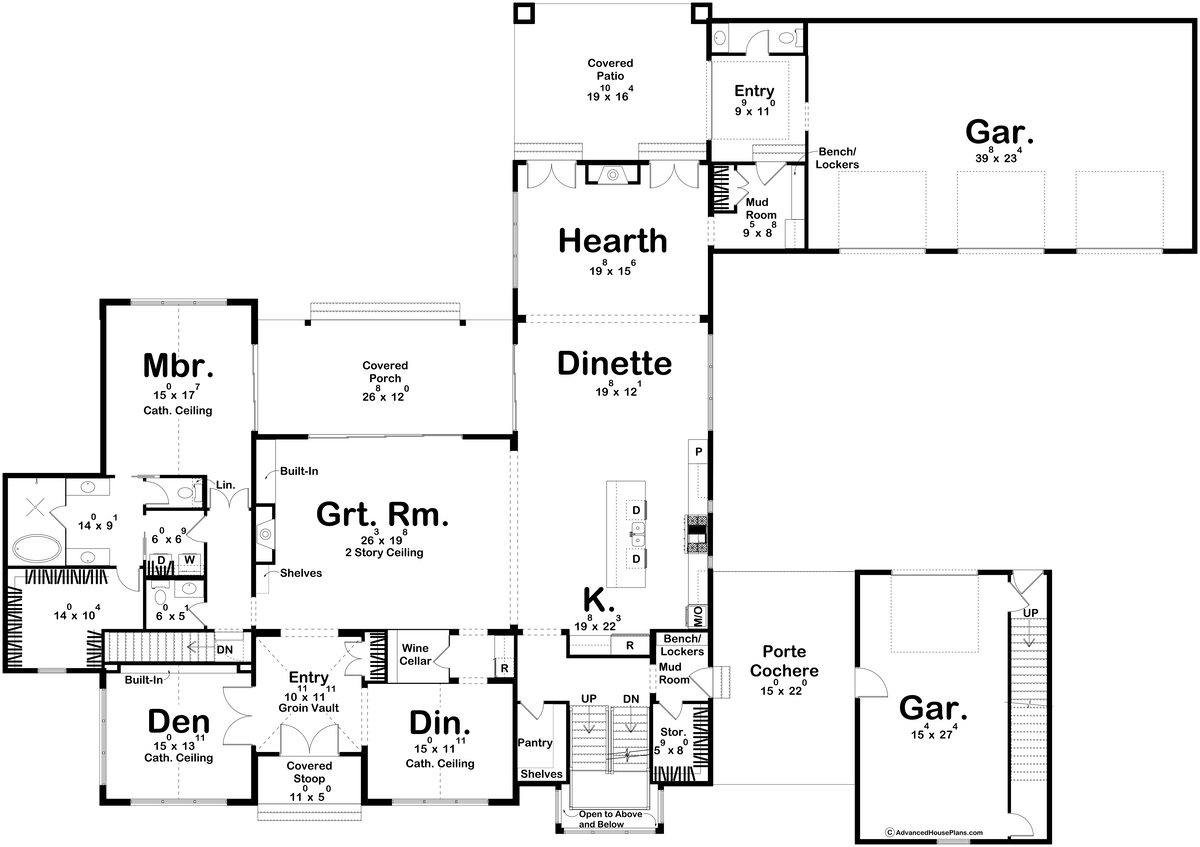 G7878-A Modern Cottage First Floor Plan, 5 Bedrooms, 4 Bathrooms, 2 Half Bathrooms | Fort Worth 30346