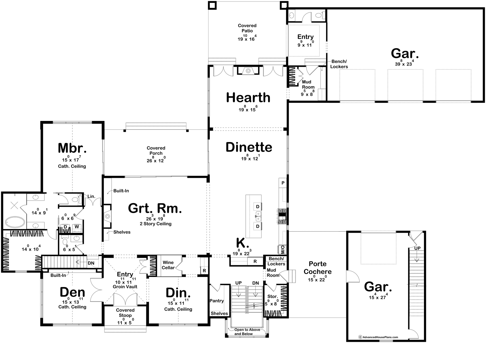 G7878-A Modern Cottage First Floor Plan, 5 Bedrooms, 4 Bathrooms, 2 Half Bathrooms | Fort Worth 30346