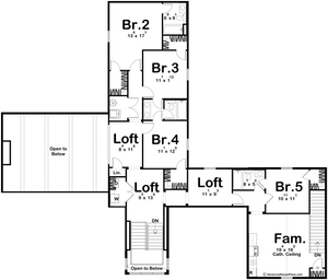 G7878-A Modern Cottage Second Floor Plan, 5 Bedrooms, 4 Bathrooms, 2 Half Bathrooms | Fort Worth 30346