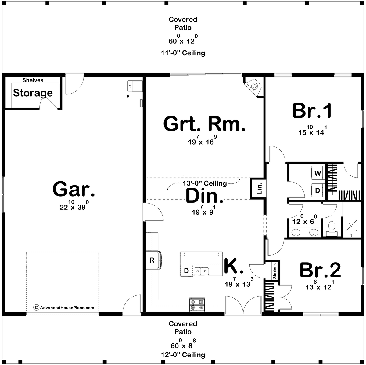 G7896-A Barndominium House First Floor Plan, 2 Bedrooms, 1 Bathroom | Springer Farm 30357 
