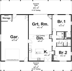 G7896-A Barndominium House First Floor Plan, 2 Bedrooms, 1 Bathroom | Springer Farm 30357 