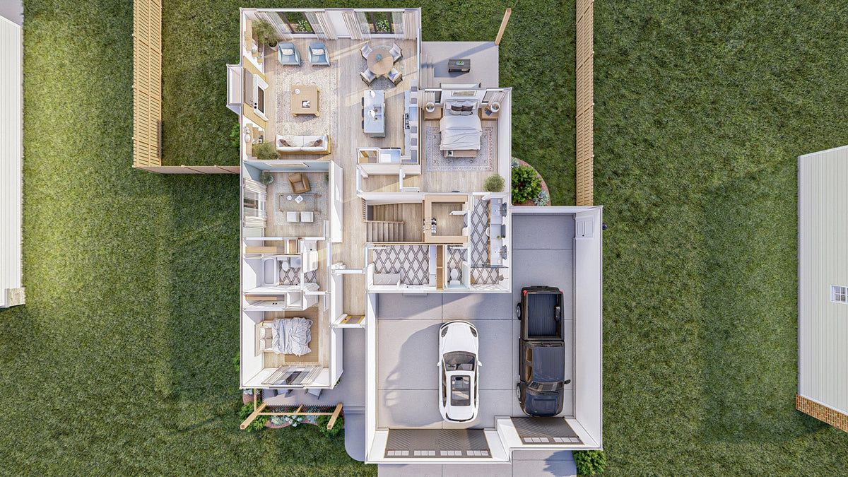 G7958-A Modern Farmhouse 3D First Floor, 3 Bedrooms, 2 Bathrooms | Highland Hills 30358 