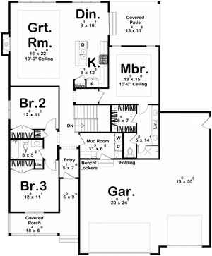 G7958-A Modern Farmhouse First Floor Plan, 3 Bedrooms, 2 Bathrooms | Highland Hills 30358 