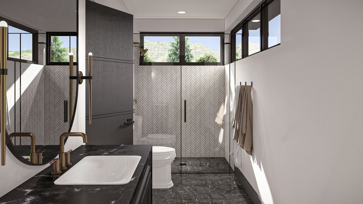 G7961-A Modern A-Frame House Master Bathroom, 3 Bedrooms, 2 Bathrooms | Deadwood 30369 